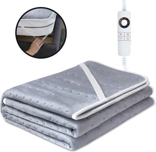 STAUS&BACH CozySnug - Elektrische Unterbettdecke für 1 Person (100W) - Wärmedecke mit 6 Heizstufen und Timer (2, 4 und 6 Stunden) - Waschbare Decke - 150x80 cm - Grau
