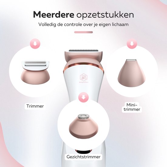 Beeperfect® 3 in 1 Ladyshaves For Women Prime - Damenrasierer - Bikini-Trimmer - Wiederaufladbar - Wasserdicht - 3 Aufsätze