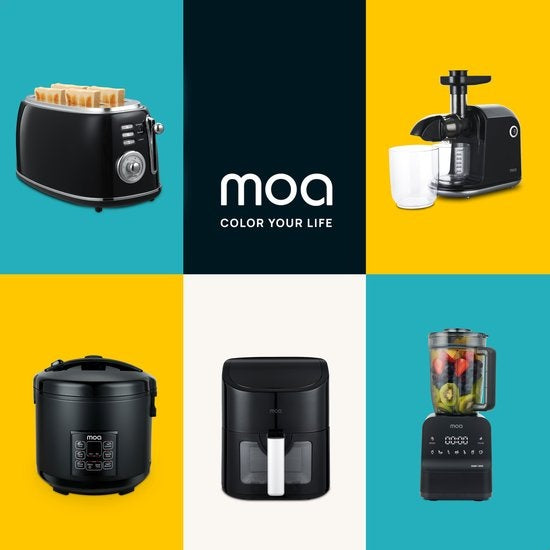 MOA Retro Toaster XL - 6 Heizstufen - 4 Sandwiches gleichzeitig - 1500W - Aufwärm- und Auftaufunktion - Schwarz