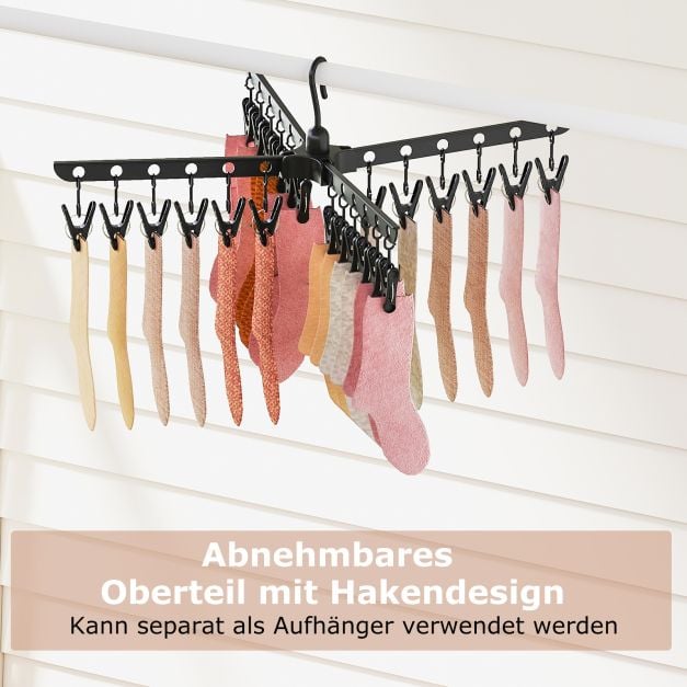 Coast Faltbarer Wäscheständer 3-lagig - Wäscheständer mit 24 Klammern und 32 Stäben 76 x 76 x 178 cm - Schwarz
