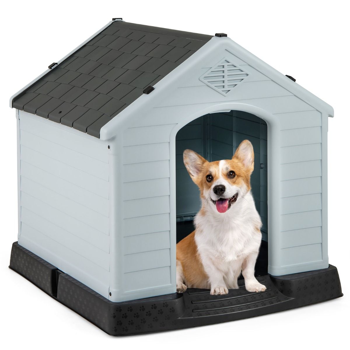 Coast Hundehütte aus Kunststoff – erhöhter Boden – wasserdichtes Dach – grau – 70 x 65 x 71,5 cm