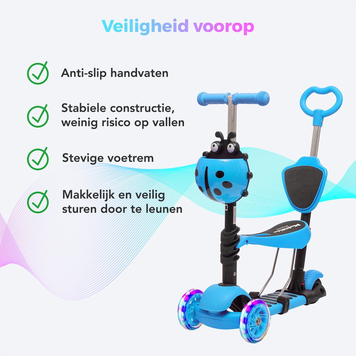 LifeGoods MultiRider - Kinderroller mit Schiebestange - 3 -8 Jahre - Jungen/Mädchen - 3 leuchtende Räder - Blau