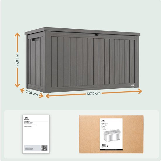 LifeGoods Aufbewahrungsbox - 570L - Kissenbox - Wasserdicht - Garten-Kissenbox - Rostfrei - Gartenbox - 137.5x66.5x72.8 cm - Grau