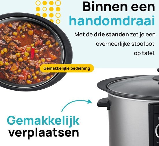 MOA Digitaler Slowcooker 6,5 Liter - Edelstahl - BPA-frei - SC65D