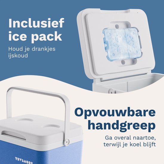 TRVLMORE Cool Box 14L - 47 Stunden Kühlung - Kühlbox - Inklusive Kühlelement - Cool Box Small - Blau