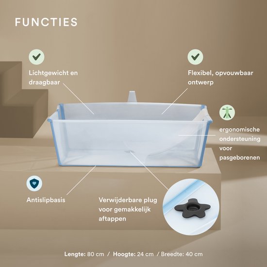 Stokke Flexi Bath XL (Ocean Blue) mit Stütze für Neugeborene – Langlebig und leicht zu verstauen – Praktisch für zu Hause oder auf Reisen – Geeignet für Kinder von 0 bis 6 Jahren
