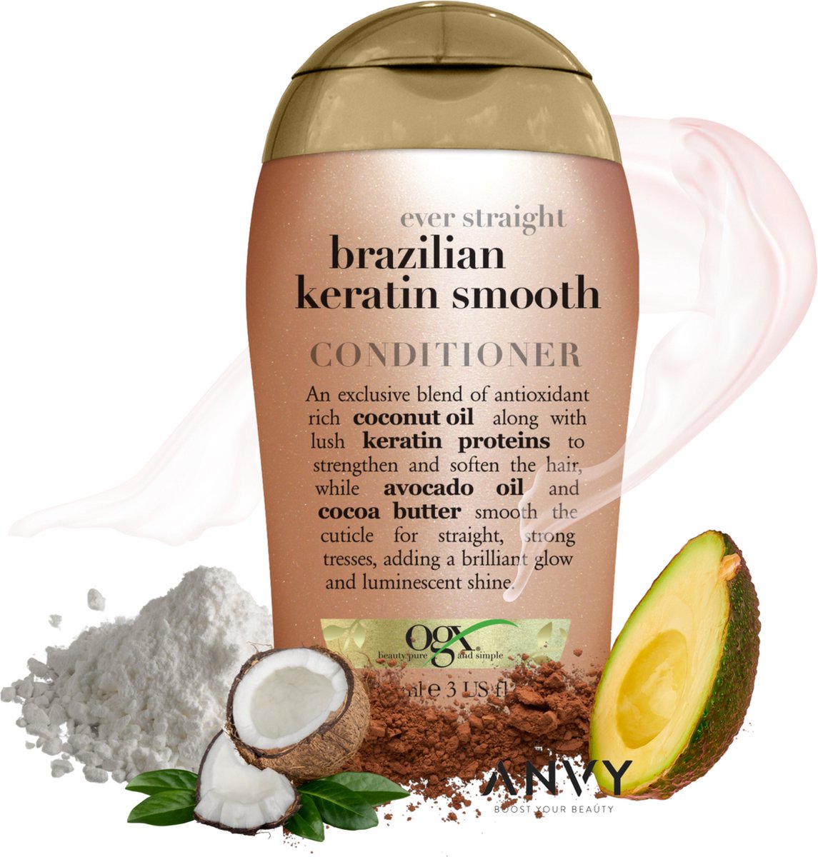 OGX Ever Straight Brazilian Keratin Therapy Conditioner – 88,7 ml – Reisegröße – Mit Keratin, Kokos- und Avocadoöl