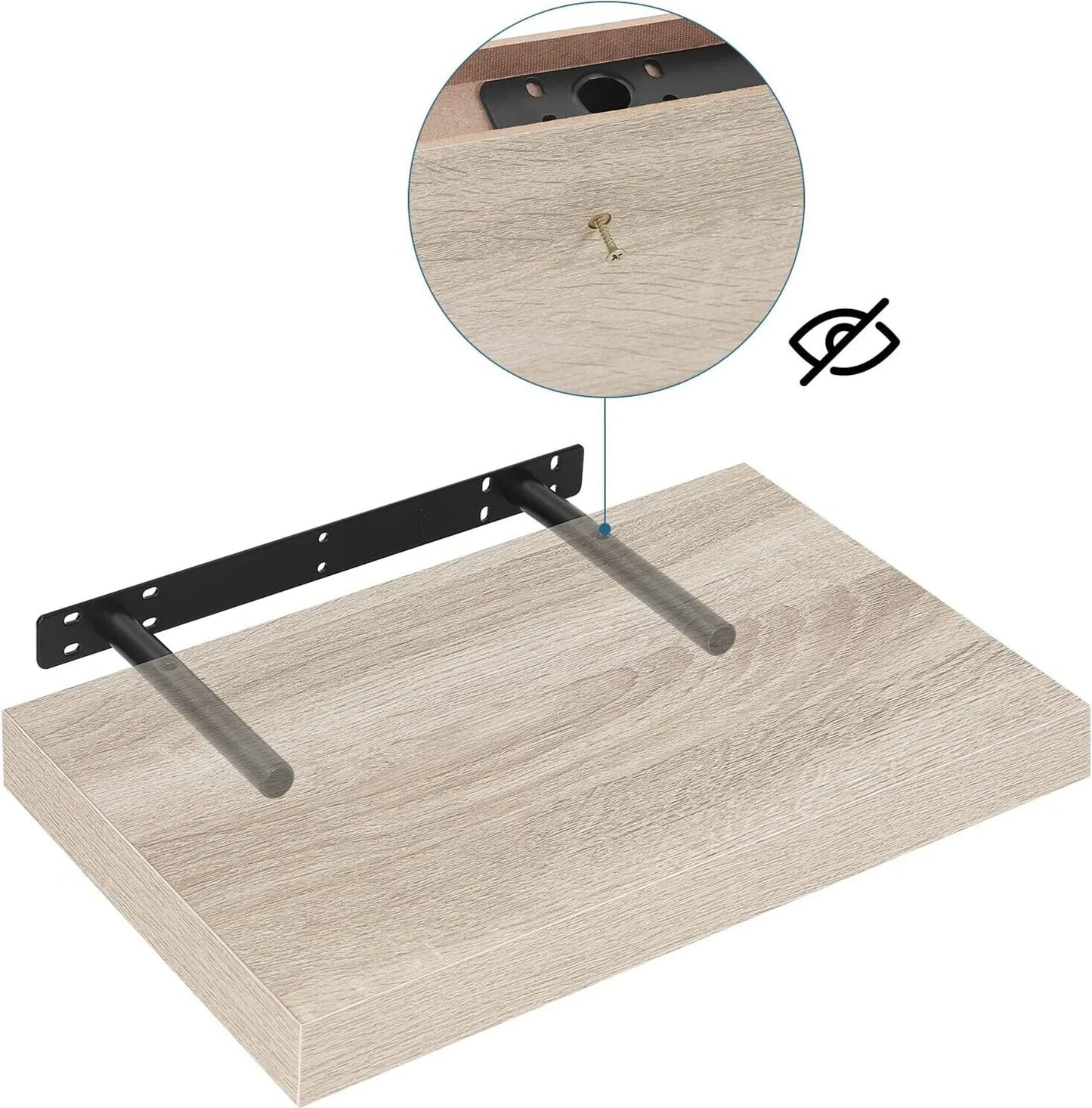 EUGAD Wandregal schwebend - mit versteckter Metallhalterung zum Aufhängen und feuchtigkeitsbeständigem Furnier und blinder Wandmontage - für Wohnzimmer und Küche - Sonoma Eiche Mdf - 50 x 22,9 x 3,8 cm