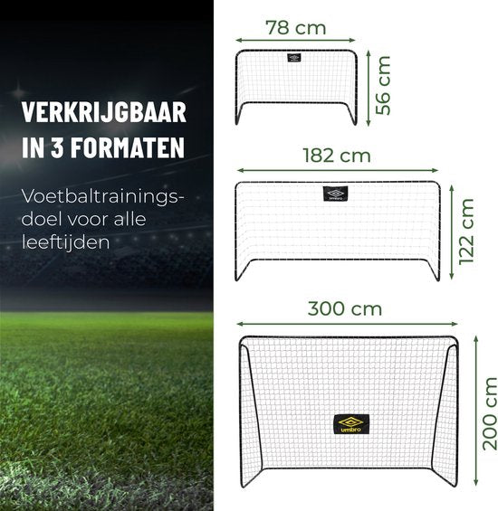 Umbro Fußballtor – Fußballtor 300 x 120 x 205 cm – Großes Fußballtor – Spielgerät für Kinder und Erwachsene – Schnelle Montage – Fußball-Trainingstor – Metall – Schwarz/Gelb