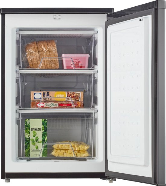 Inventum VR550B Tischgefriertruhe, 88 Liter – 55 cm breit – Energieeffizienzklasse D – Tiefkühlgerät – Kompakt – Freistehend – 3 Schubladen – Schwarz