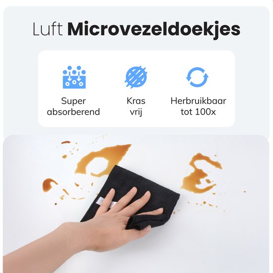 LUFT Mikrofasertücher - 14 Stück - 30x30cm - Geeignet für Fenster, Reinigung, Fenster, Auto - Wischer - Reiniger - Reinigungstücher - Poliertücher - Trockentücher - Spültücher - Schwarz
