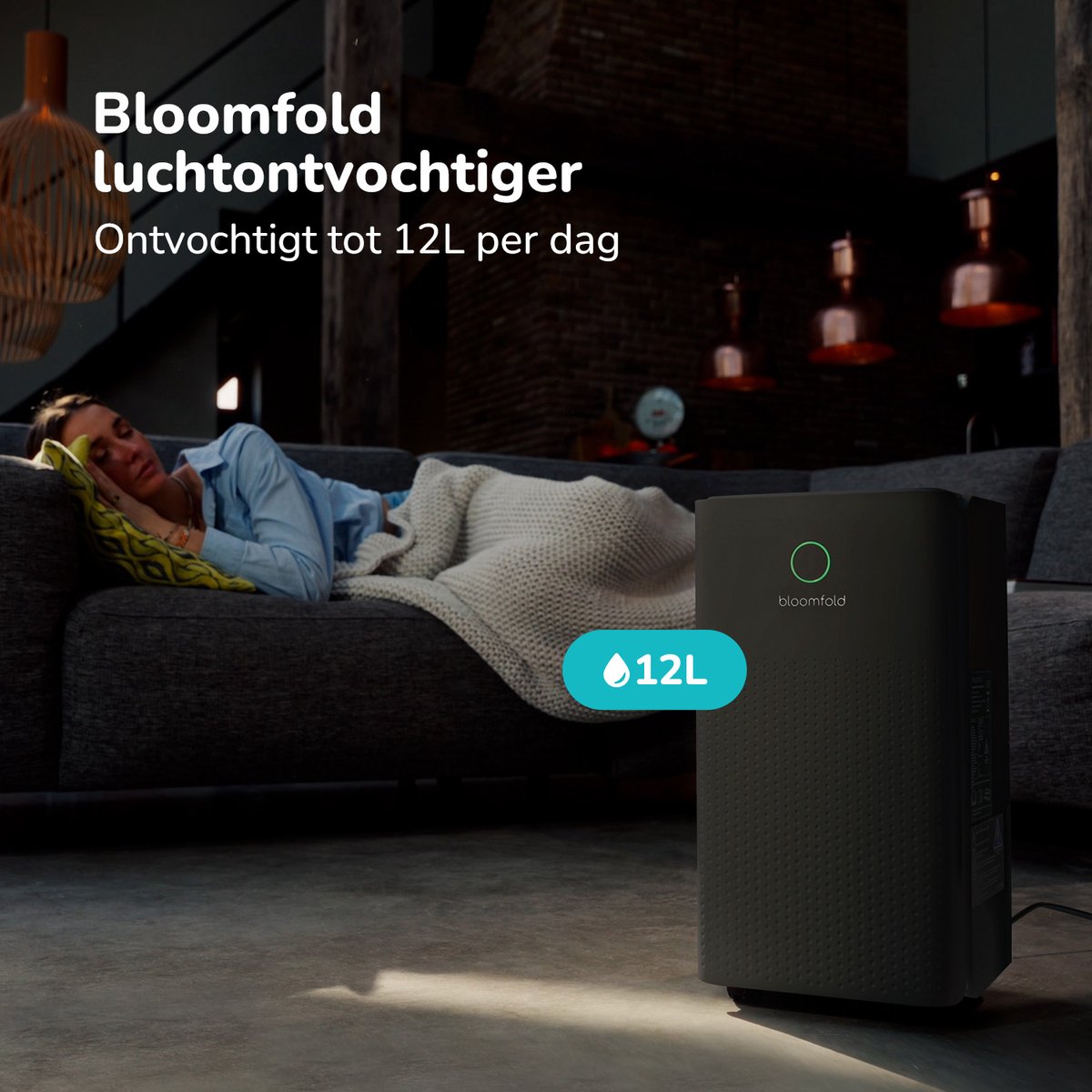 Bloomfold Luftentfeuchter - 12L pro Tag - Wohnzimmer, Schlafzimmer, Keller & Badezimmer - Luftentfeuchter - Schwarz