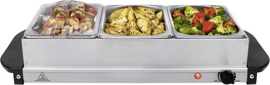 Tristar BP-6283 – Buffetwärmer 200 W – Chafing Dish – 3 x 1,4 Liter – inkl. Deckel – Edelstahl