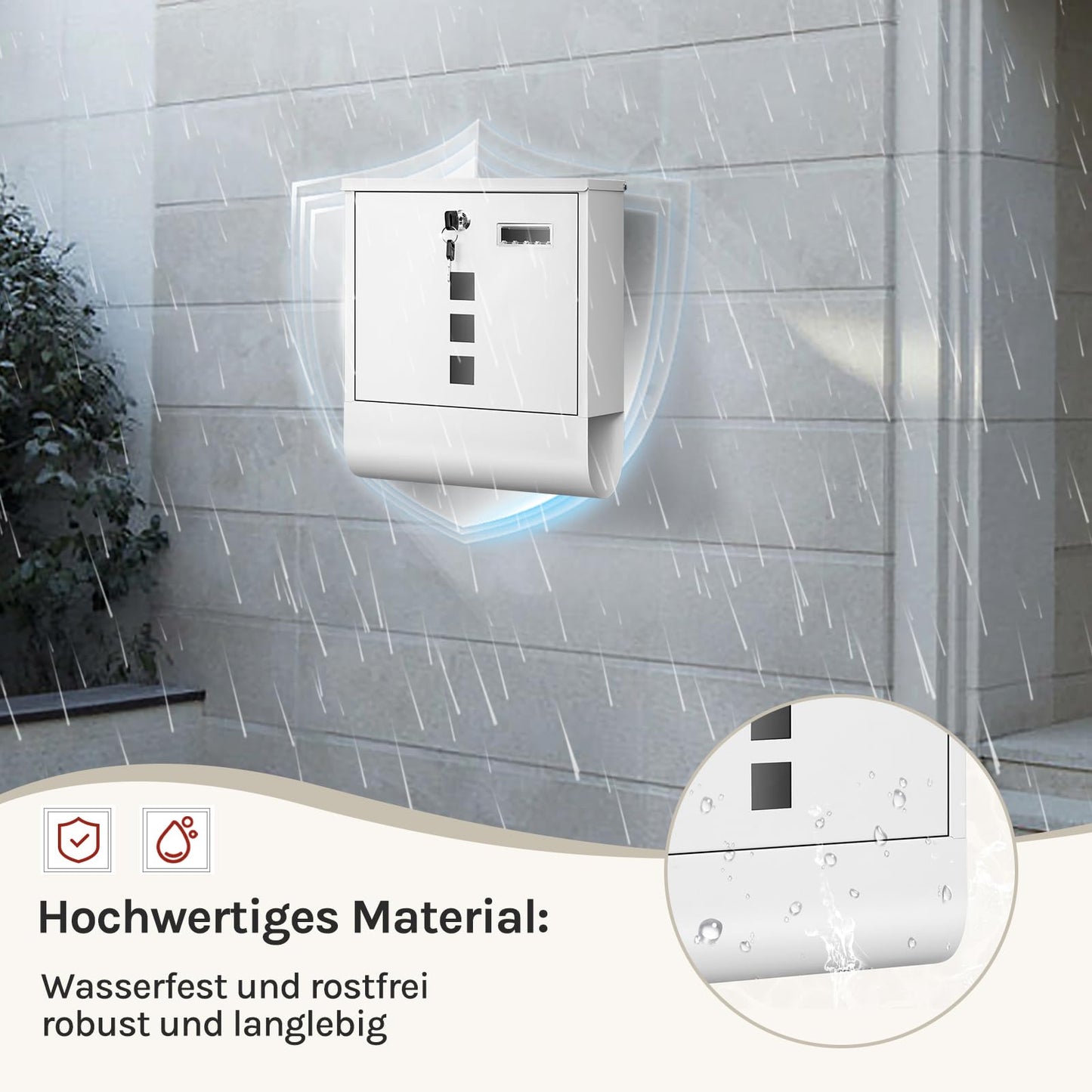 Woltu Wandbriefkasten – 10 × 30,8 × 33,8 cm – Zeitungsfach – Namensschild – Weiß