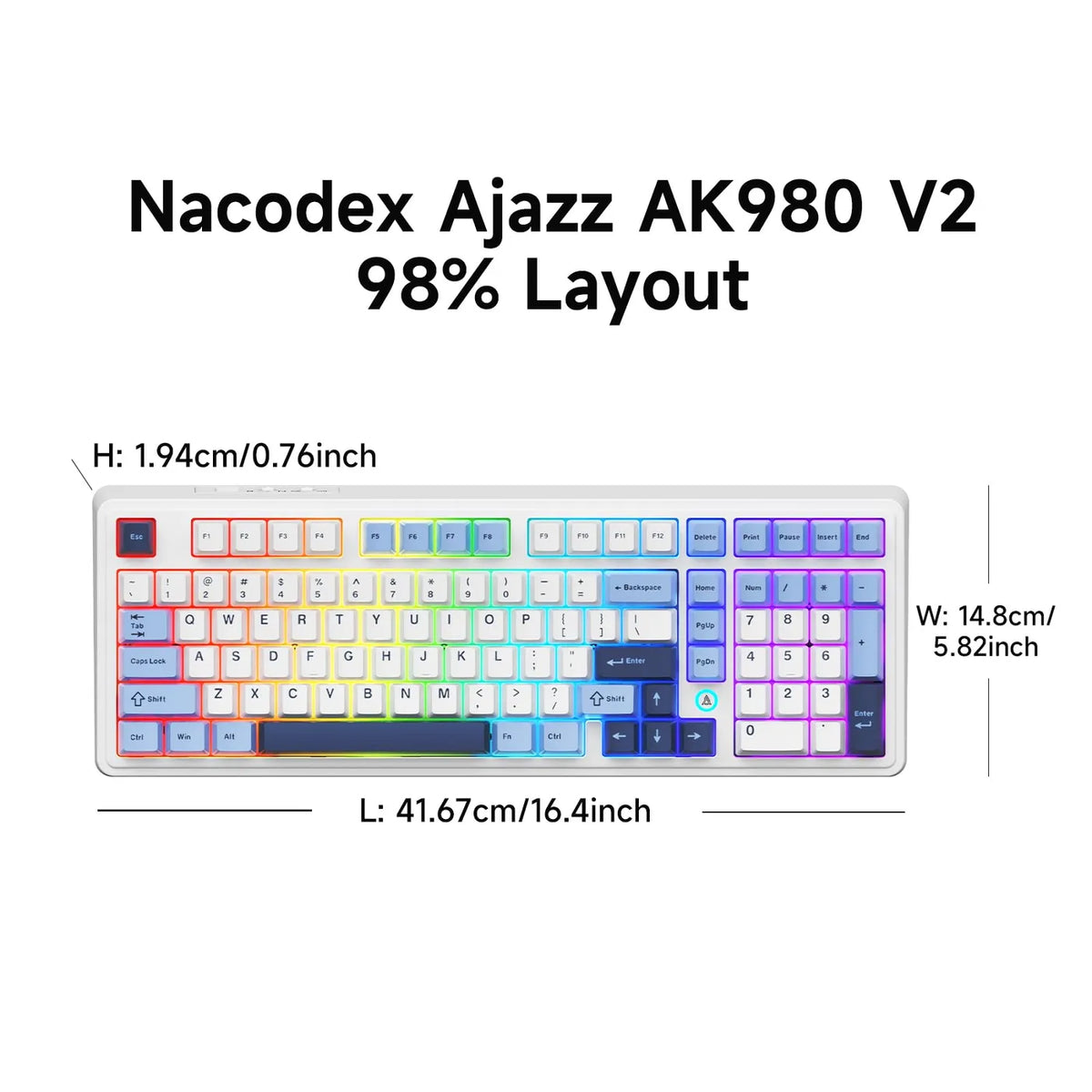 Ajazz AK980 V2 – kabellose mechanische Tastatur – Hot-Swap – 98 Tasten