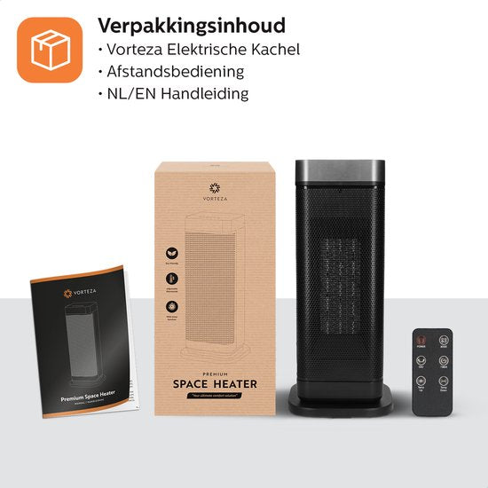 Vorteza - Keramik-Heizlüfter - bis 22 m² - 2000W - Mit Thermostat/ Drehfunktion - Innen- und Außenbereich - Ecofan-Heizung - Schwarz