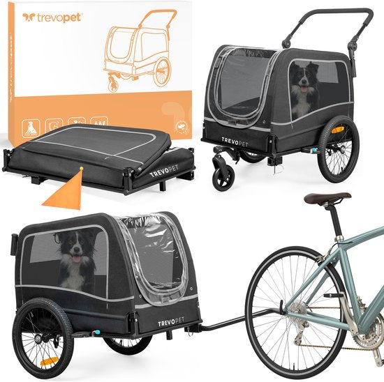 TrevoPet - Hundefahrradanhänger - Hundefahrradanhänger faltbar - Hundefahrradanhänger für kleine und große Hunde (max. 30kg) - Hundefahrradanhänger - 2-in-1 Hundefahrradanhänger für Fahrrad bis Hundebuggy - Hundeanhänger - Geeignet für E-Bikes und normale