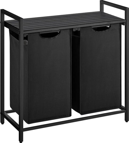 O'DADDYÂ¬Ã† Wäschekorb 2 Fächer - ausziehbarer Wäschesortierer mit Ablage - 73 x 33 x 72 cm - Metall - dunkelgrau