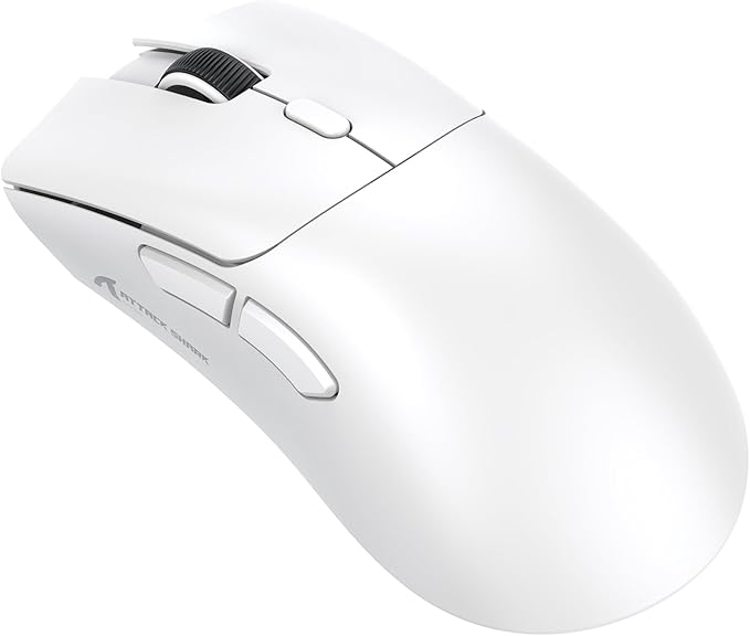 ATTACK SHARK R1 Superlight Gaming Mouse - 59g - 12,2 × 6,4 × 3,8cm - Kabellos & kabelgebunden - Bis zu 18.000 DPI - 65 Stunden Batterielaufzeit - Weiß