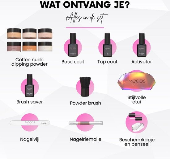 Moods Gellac - Dipping Powder Starters Kit - Coffee Nude - 6 Farben - Acryl Nägel Starter Pack - Dipping Nails