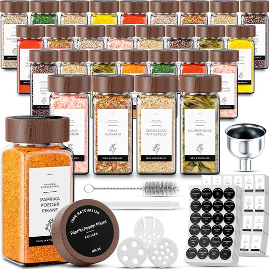 Organess Gewürzdosen – 28-teilig – Glas – Akazie – 120 ml