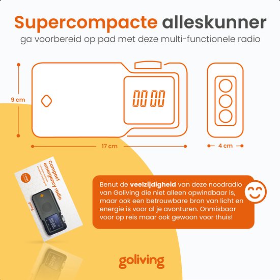 Goliving Emergency Radio - 17 x 9 x 4 cm - Tragbares Radio - Powerbank Solar aufrollbar - Taschenlampe aufladbar - Digitaler Wecker - Bluetooth - 10000 mAH - 80 dB - Schwarz