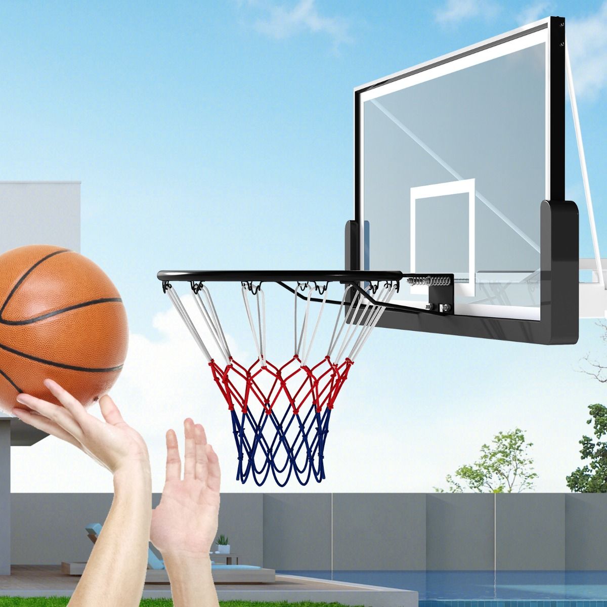 Coast Basketballkorb – wetterfest – Doppel-Federmechanismus – schwarz/orange – Ø 45 cm
