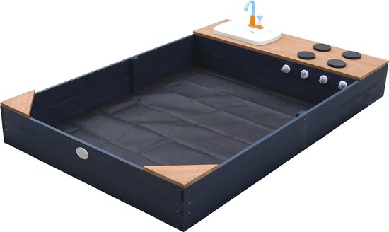 AXI Kelly Sandkasten mit Spielküche Anthrazit/Braun – Waschbecken inkl. 17-teiligem Zubehörset – Inklusive Abdeckplane und Bodenplane