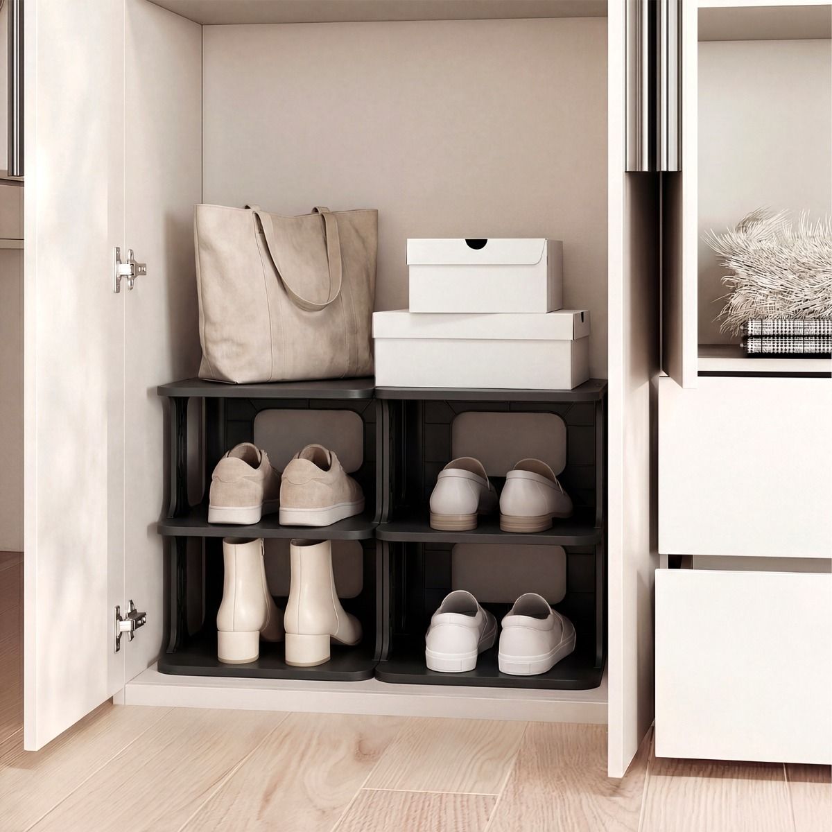Coast stapelbares Schuhregal – 6 Ebenen – vertikal oder horizontal einsetzbar – schwarz