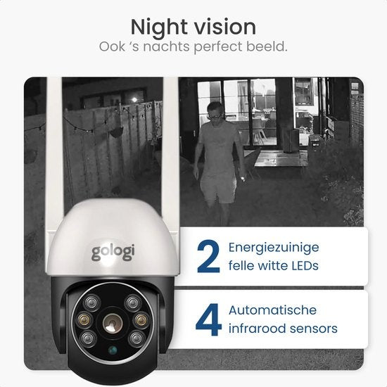 Gologi Außenkamera - Außenkamera mit Nachtsicht - Sicherheitskamera - IP-Kamera - Sicherheitskamera - 4x Digitalzoom - 3MP - Mit Wifi und App
