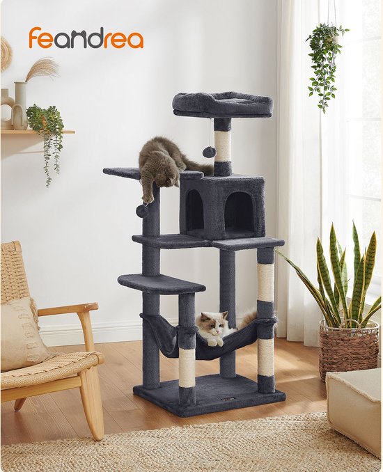 Kratzbaum – Kratzbaum mit Hängematte – Katzenbaum 143 cm – rauchgrau