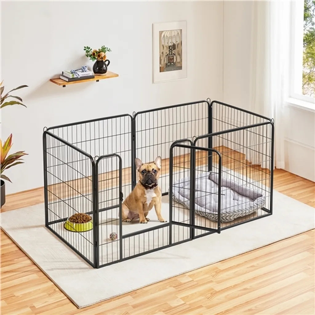 Yaheetech Welpenauslauf mit Tür – 6 Paneele – Schwarz – 164 x 83 x 80 cm