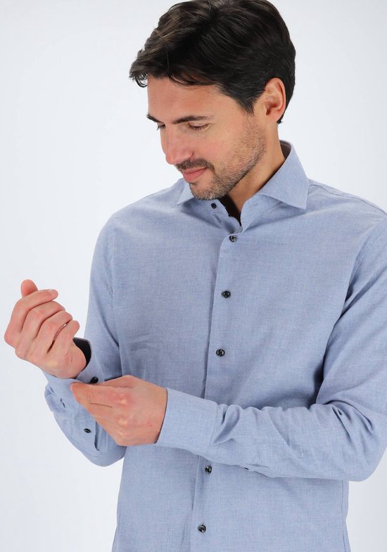 Michaelis Slim Fit Herrenhemd - Dobby - blau - Bügelfrei - Kragenweite: 39