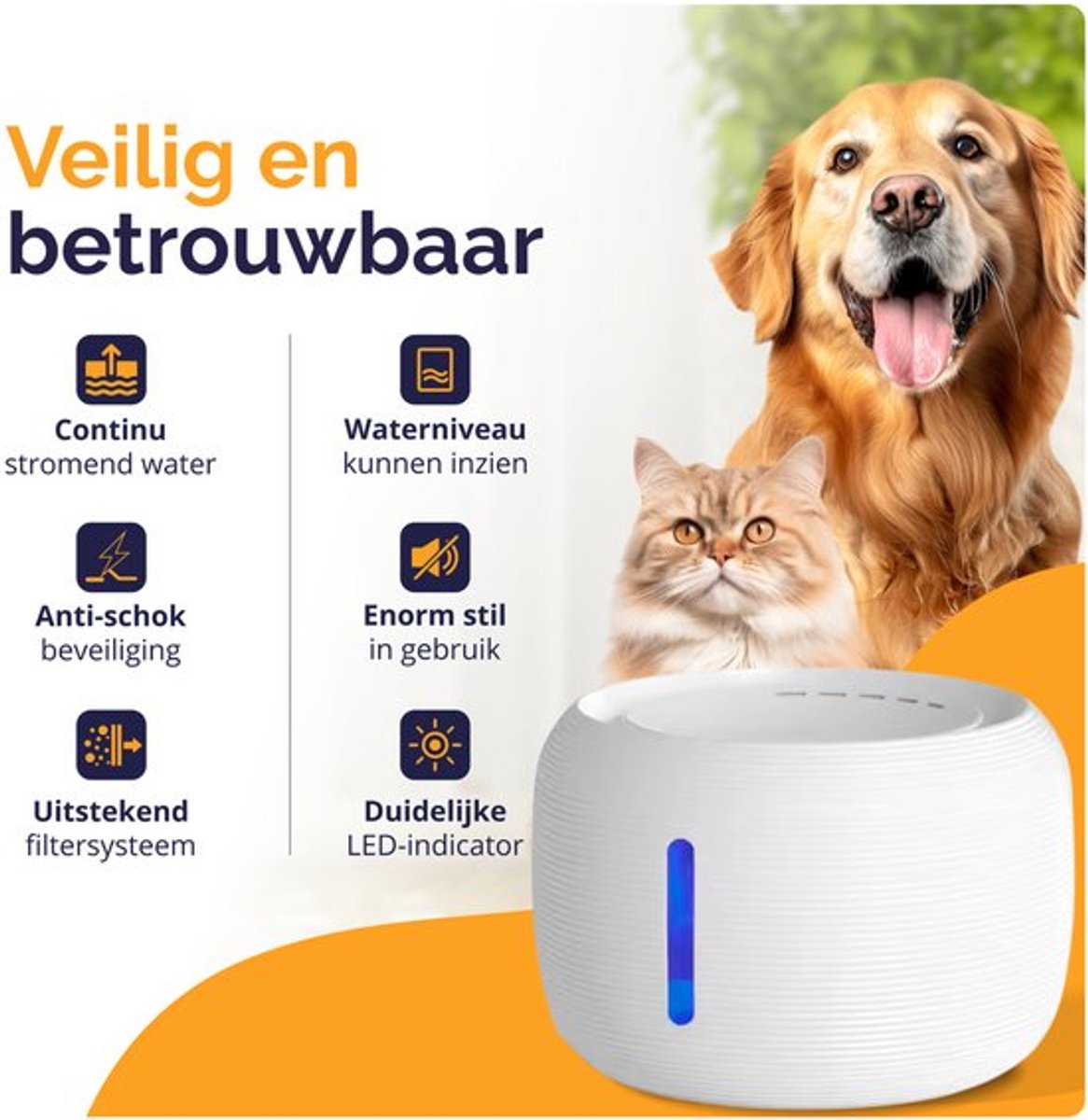 Viervoeter Trinkbrunnen für Katzen und Hunde – 2,5 Liter – 21 × 21 × 15 cm – Weiß