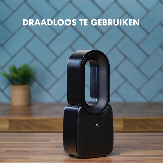 Lifetime Air Bladeless Fan - Leiser Ventilator mit drei Geschwindigkeiten - Kabelloser Tischventilator - Tischventilator mit LED-Stimmungslicht - USB-C wiederaufladbar - Kompaktes Design - 5W - Schwarz