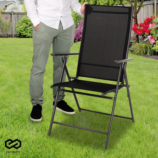 Infinity Goods Tuinstoel - 4 Stuks - 7 Verstelbare Standen - Inklapbaar - Tuin of Balkon - Weerbestendig - Textileen - Zwart