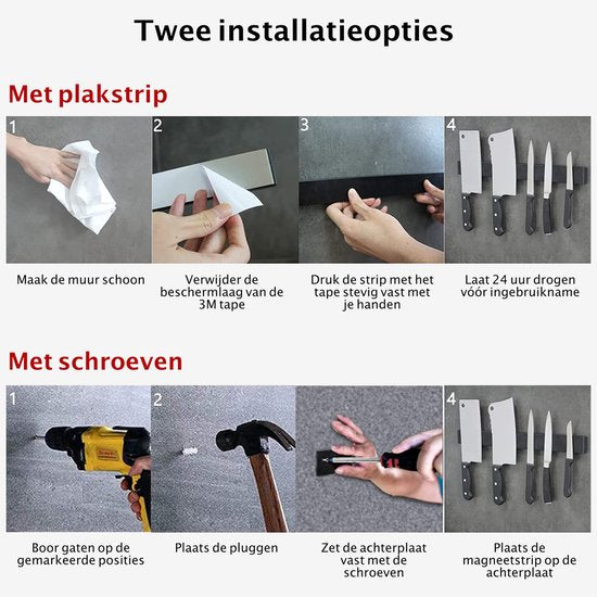 Volcan Messermagnet - 3M Tape - Magnetischer Messerhalter - 40CM - Industrie - Messerhalter Selbstklebend - Edelstahl