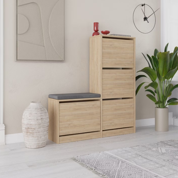 Kalune Dude Schuhschrank Eiche - 105 x 119 x 26 cm - Geräumig und stilvoll