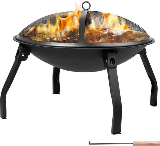 Travelhawk Feuerschale – Tragbare, zusammenklappbare Outdoor-Feuerschale – Feuerkorb für Grill – Mit Funkenfänger – Für Kohle oder Holz – 55 cm Durchmesser – Inklusive Deckel, Aufbewahrungstasche, Feuerzange und Grillrost