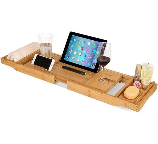 LifeGoods Badewannenbrett - Ausziehbar - Für die Badewanne - 74,5 bis 108,5 cm - Mit Halterung - Holz
