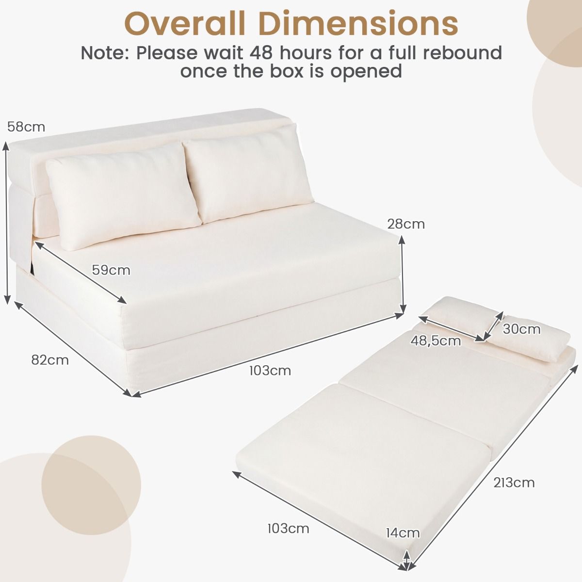 Coast 3-in-1-Schlafsofa – klappbarer Liegestuhl – Chenille-Bezug – beige/grau