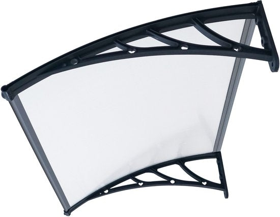 AXI Lux Tür- und Veranda-Markise Schwarz – 128 x 75 x 24 cm – Transparentes Polycarbonat – Aluminiumrahmen – UV-Schutz – Inklusive Befestigungsmaterial