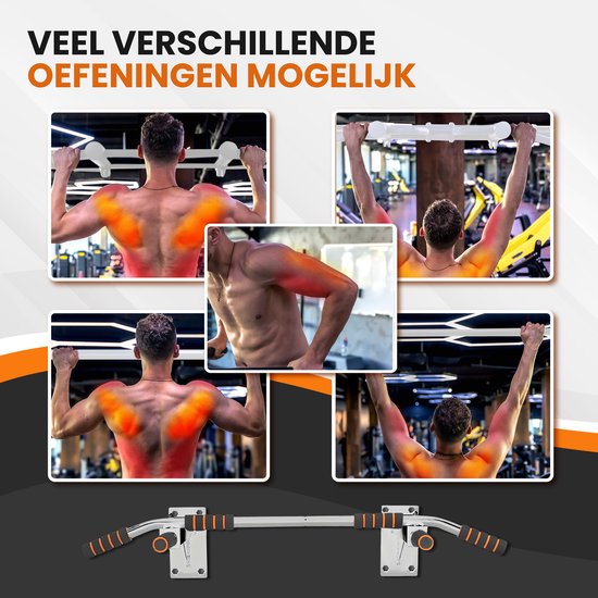 TTD® Premium Klimmzugstange - Klimmzugstation - Wandklimmzugstange - Dip Station - Dip Bars - Home Sports - Home Fitness - Hochwertige Materialien - Extra stabile Befestigungsteile - Heimtraining - Weiß/Orange