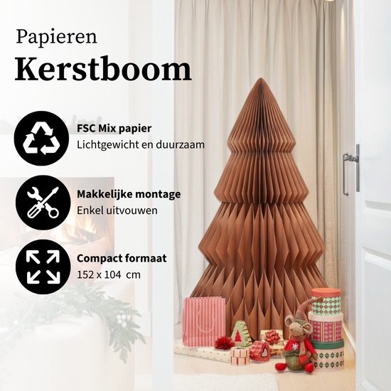 Mica Decorations Papier-Weihnachtsbaum – Zusammenklappbarer künstlicher Weihnachtsbaum – H 152 x Ø 104 cm – Weihnachtsdekoration – FSC Mix – Braun