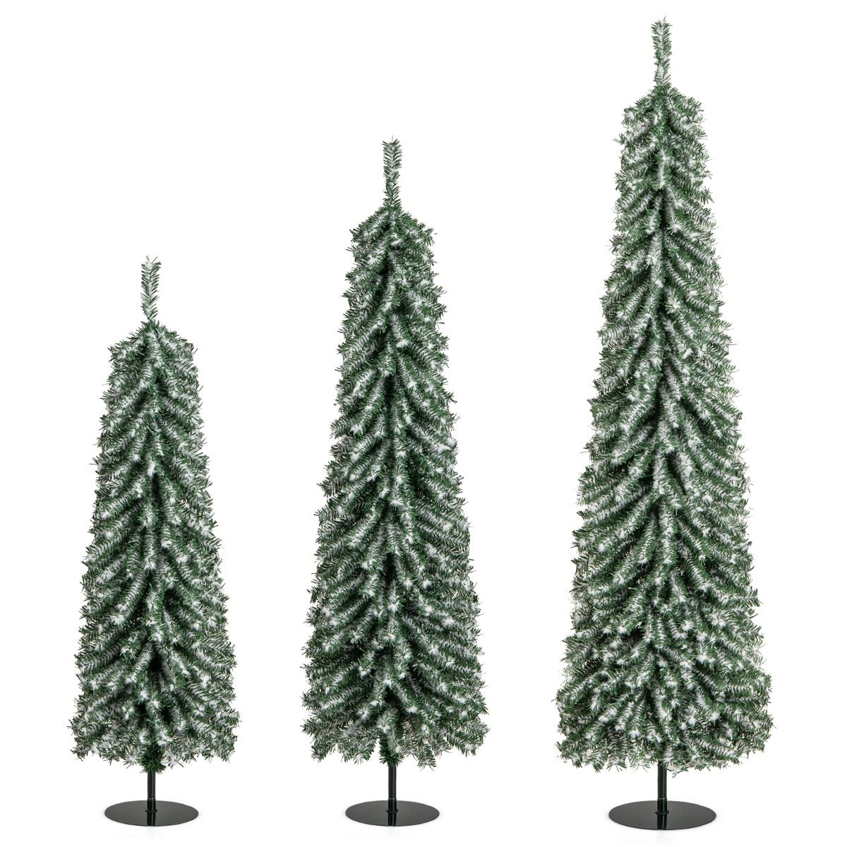Coast Kunstweihnachtsbäume-Set – Bleistiftform – mit Kunstschnee und LED-Beleuchtung – 120/150/180 cm