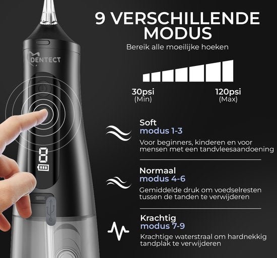 Dentect Wasserzahnbürste – Nasendusche – Munddusche – Zungenreiniger – 9 Einstellungen – Zahnbelag-Entferner – Zusätzliche Aufsätze – Reinigung von Zahnspangen – Zahnstein-Entferner
