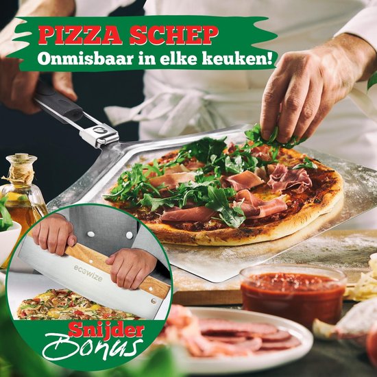 Ecowize Pizzaschneider für Grill und Backofen - Edelstahl Pizzaschneider quadratisch 30cm mit zusammenklappbarem Griff - Mit extra professionellem Pizzaschneider