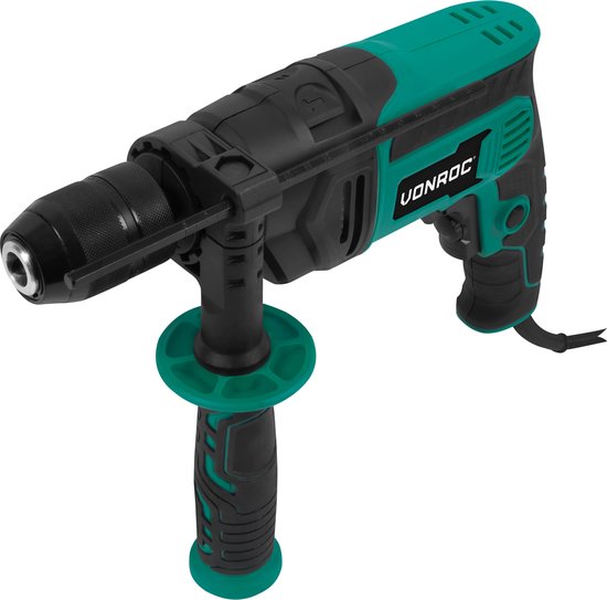 VONROC PRO Schlagbohrmaschine - 850W - Ø13mm - Metall-Schnellspannbohrfutter - Variable Drehzahl - 3m Gummikabel - Inkl. Tiefenanschlag und Zusatzhandgriff
