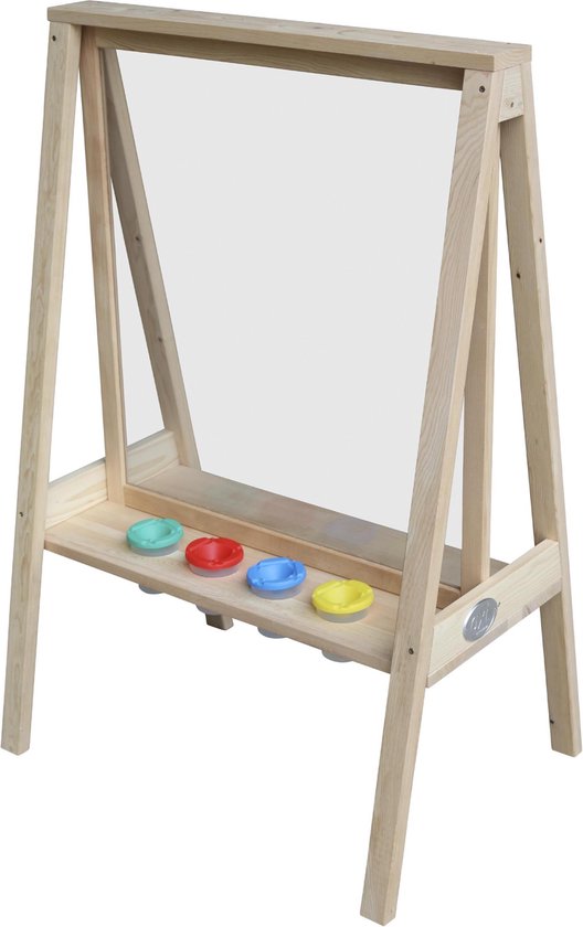 AXI Eric Malständer aus Holz in Naturbraun – Maltisch für Kinder für drinnen und draußen mit Plexiglasplatte und 4 Farbtöpfen – 50 x 70 x 105 cm