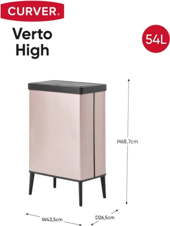 Curver Verto High – Mülleimer 54 l – Rosé – 44 x 27 x 69 cm